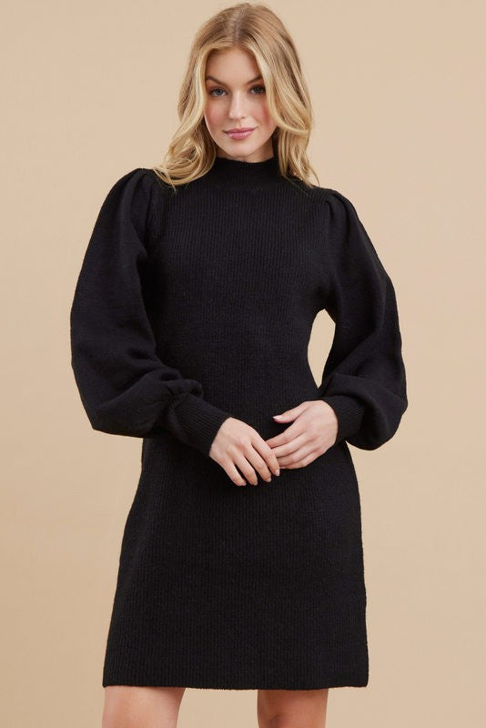 Solid Ribbed Mock Neck Sweater Dress (Black) – In Pursuit Mobile