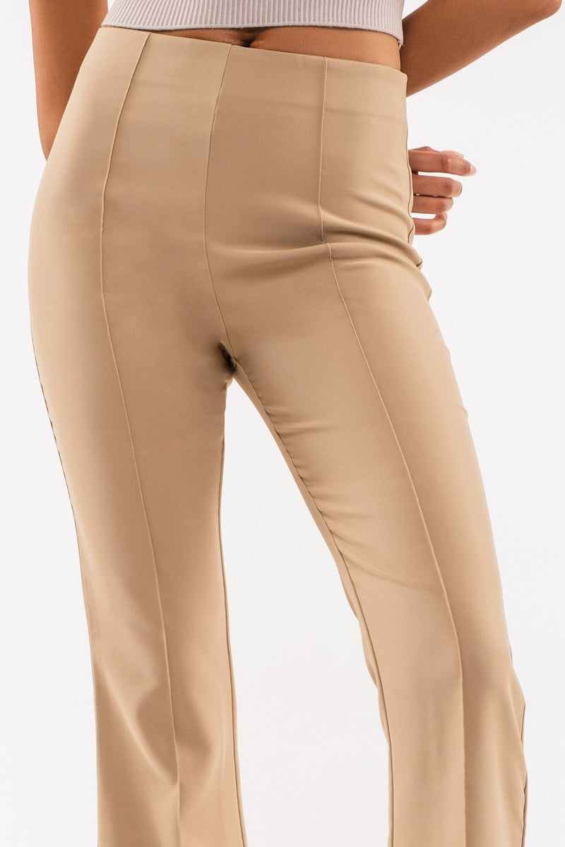Front Seam Elastic Waist Flare Leg Pants (Khaki) – In Pursuit Mobile  Boutique