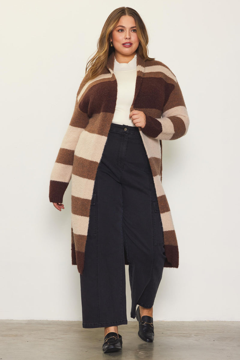Brown Stripe Maxi Cardigan (Plus Size) – In Pursuit Mobile Boutique