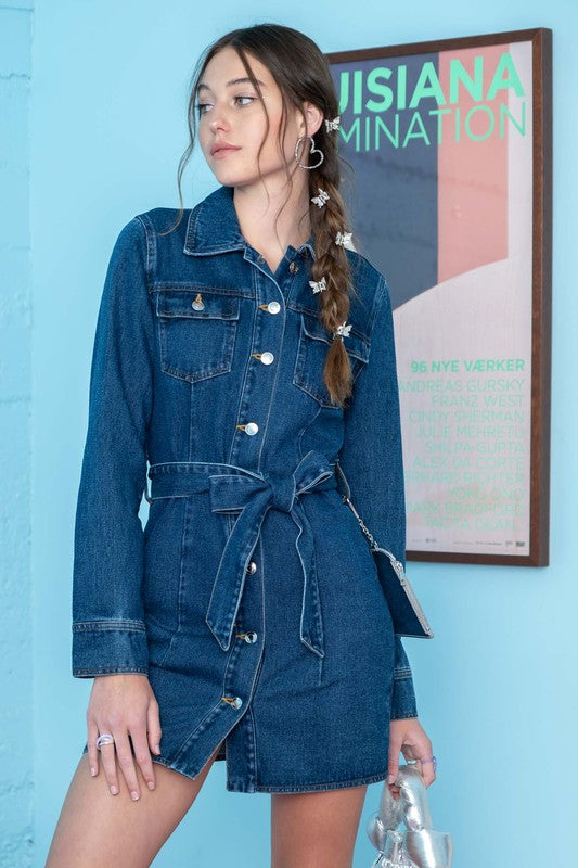 Button down denim mini dress hotsell