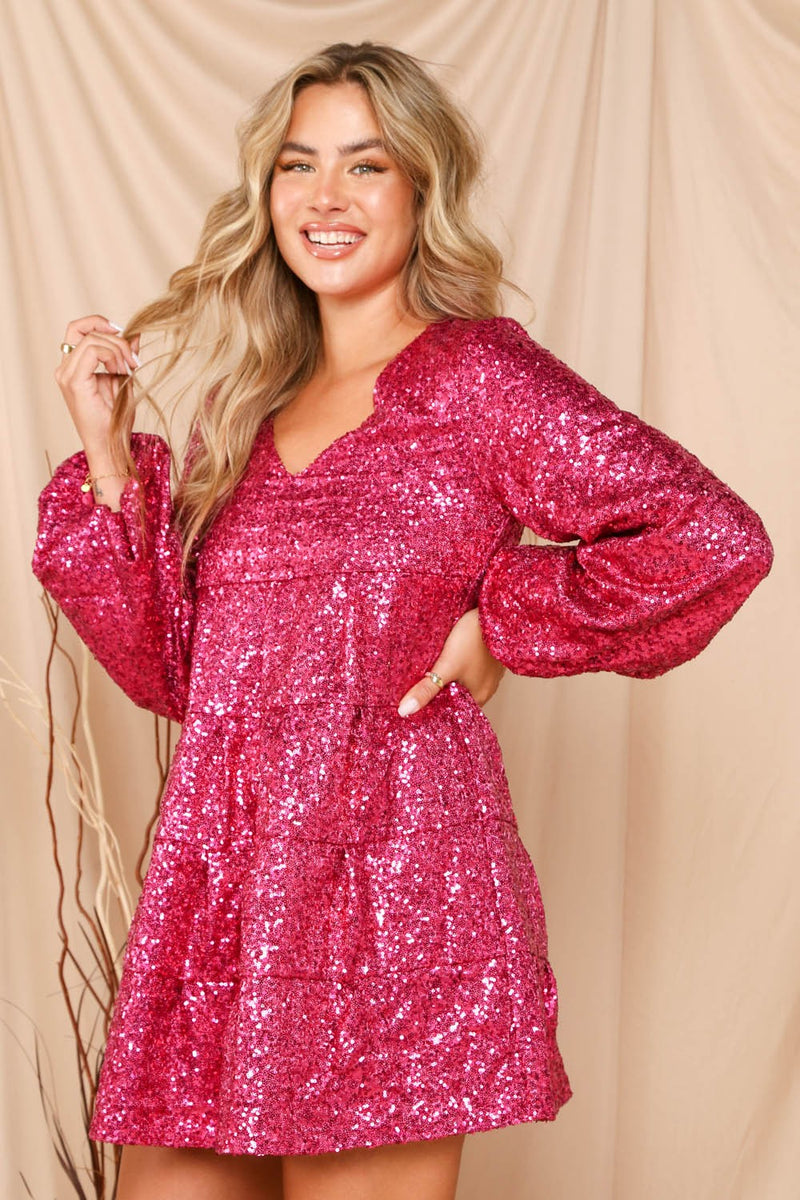Long Sleeve Sequin Mini Dress (Pink) – In Pursuit Mobile Boutique