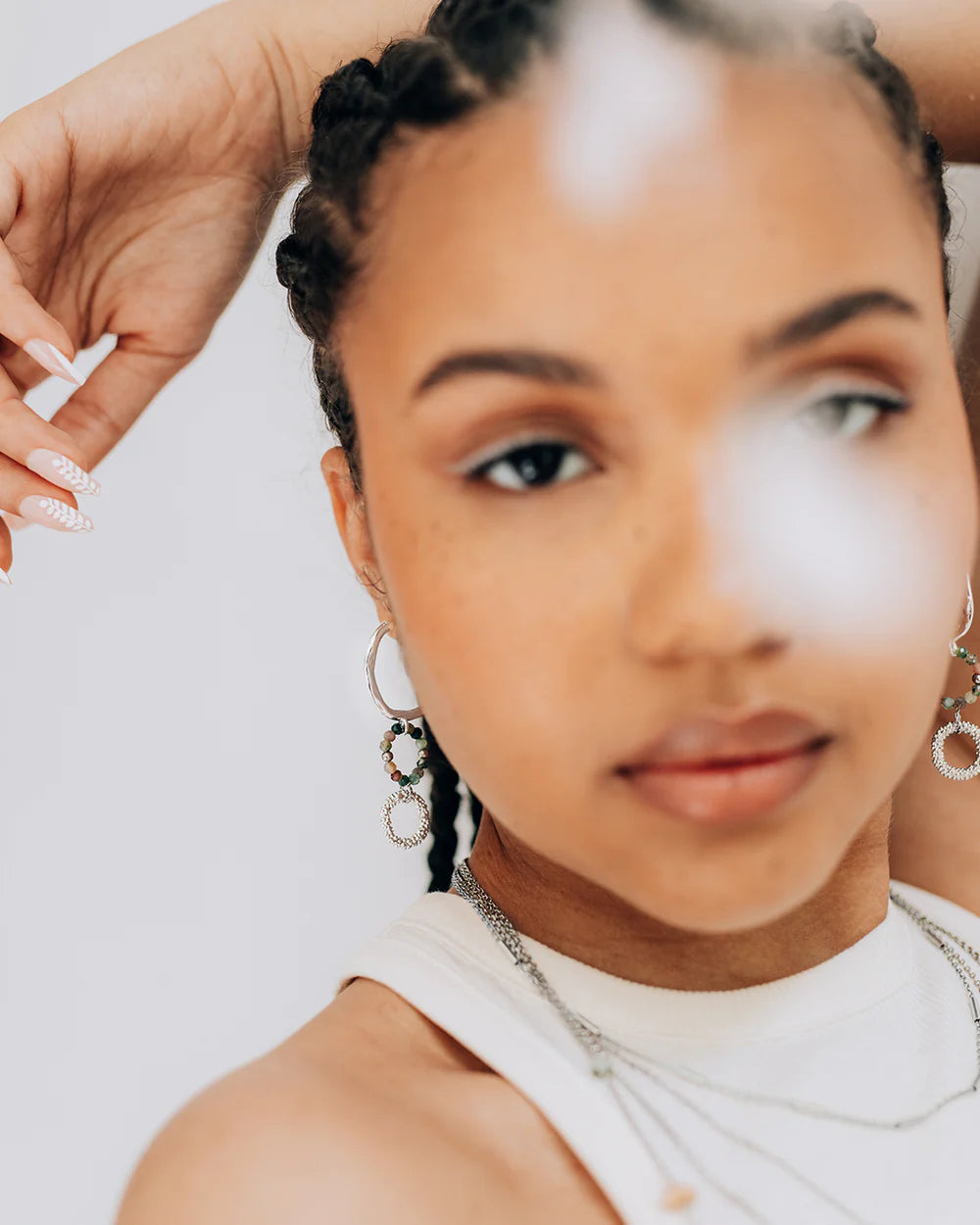 EMERY | SILVER HOOPS AND STONES EARRINGS