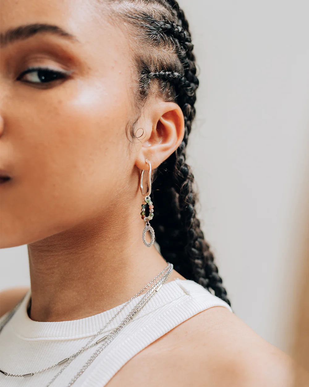 EMERY | SILVER HOOPS AND STONES EARRINGS