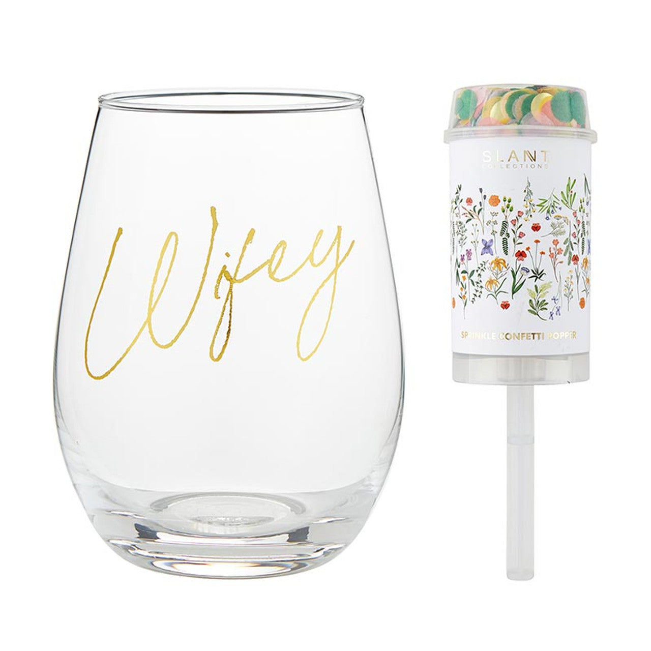 "Wifey" Stemless Wine Glass & Confetti Popper Set