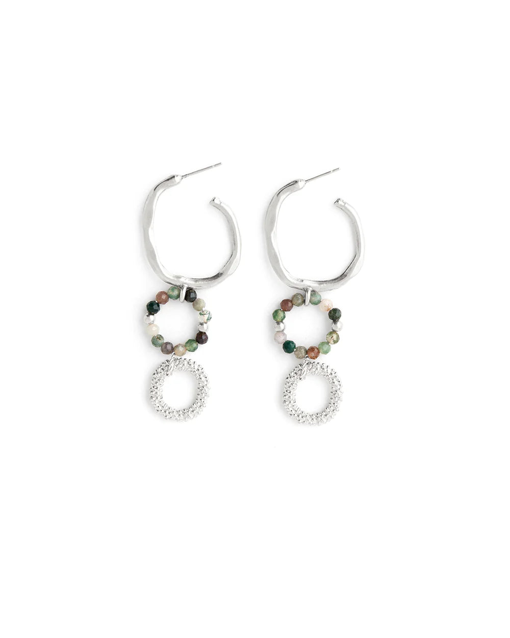 EMERY | SILVER HOOPS AND STONES EARRINGS