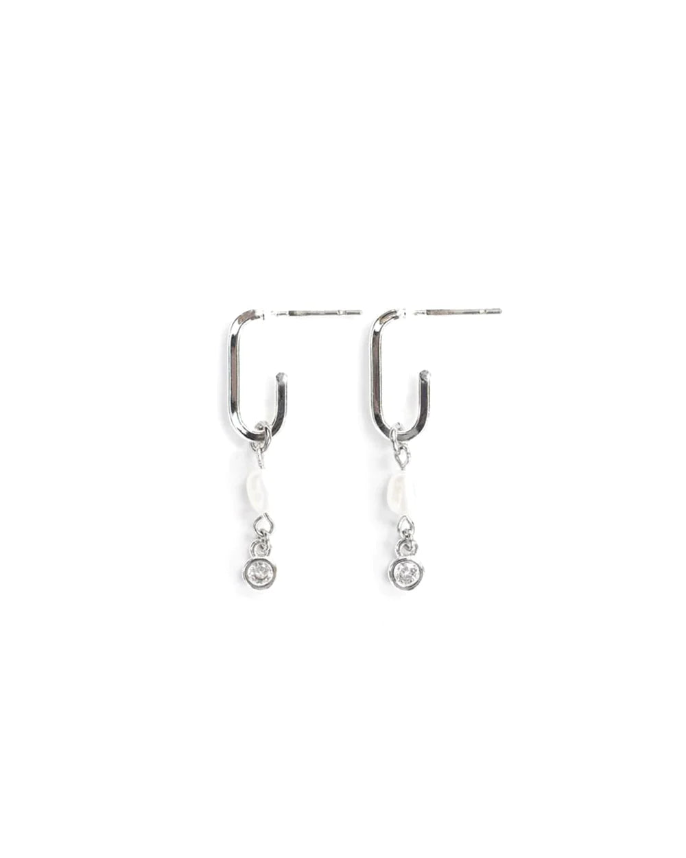 CATHERINE | SILVER PEARL CRYSTAL HOOP EARRINGS