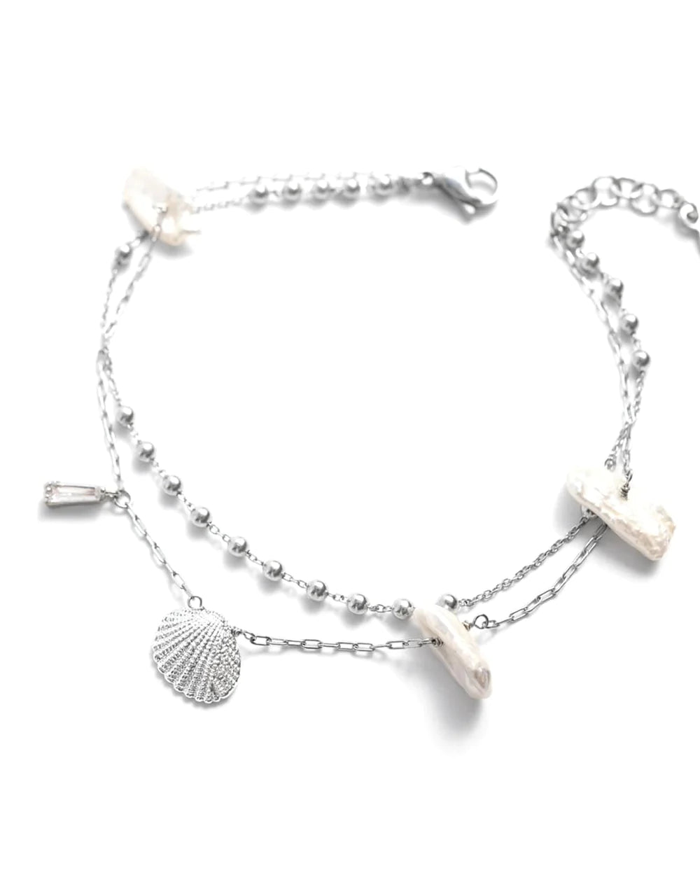 SHELLY | SILVER PEARL & SHELL ANKLET