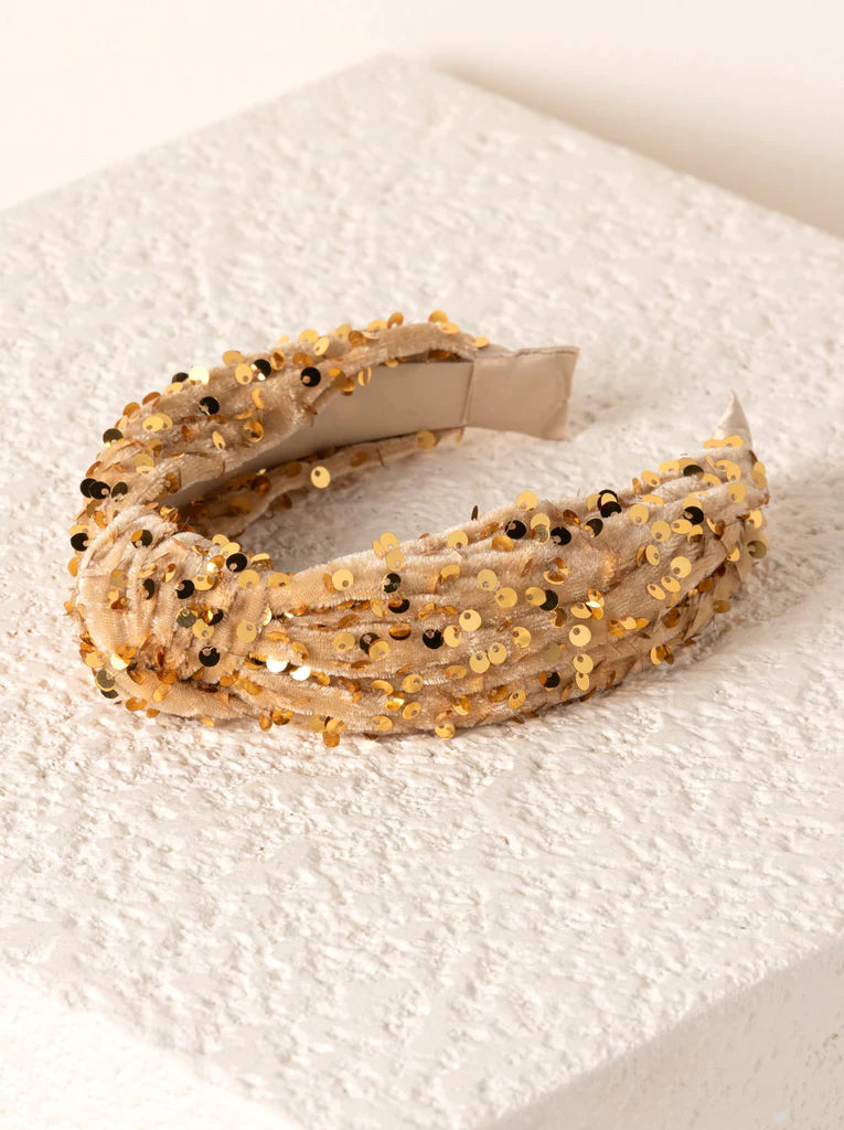 Knotted Sequin Headband - Gold