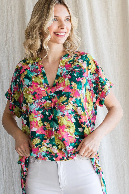 Floral Print Back Shirring Top