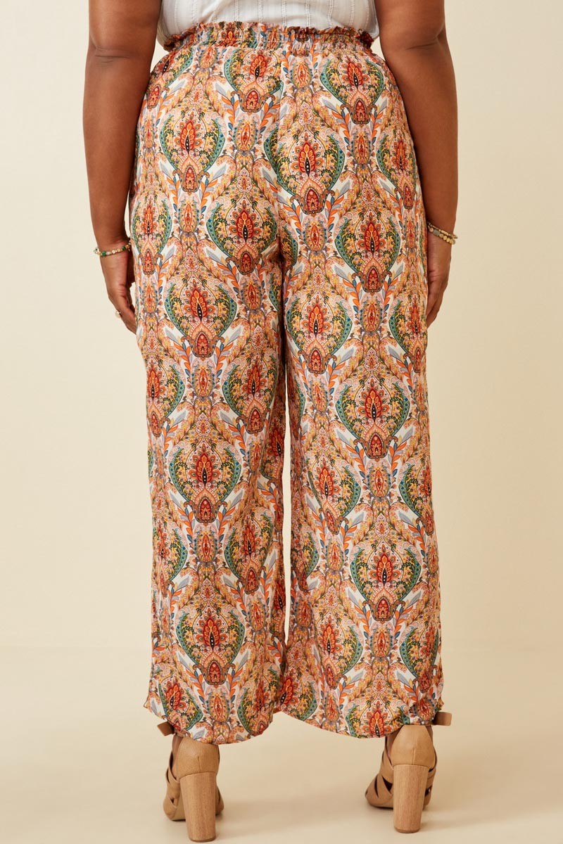 Washed Satin Wide Leg Pant, Stone Scattered Paisley / XS