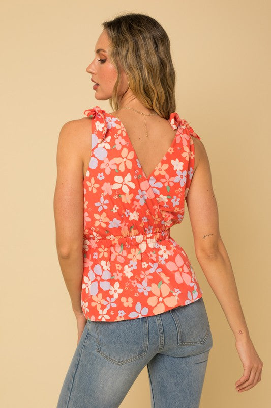 Shoulder Tie Floral Print Top