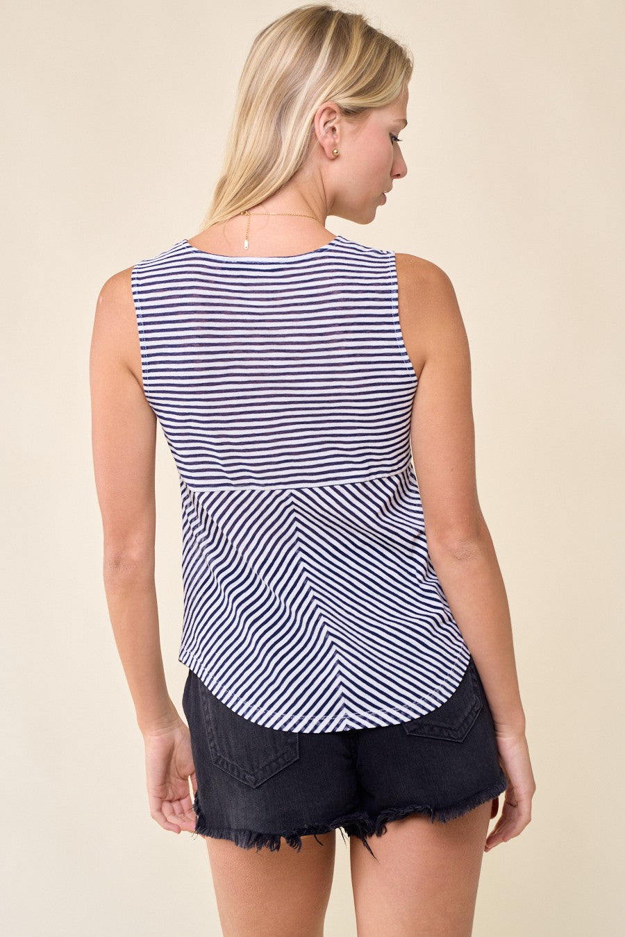 Cinched Bust Stripe Knit Top (Navy)