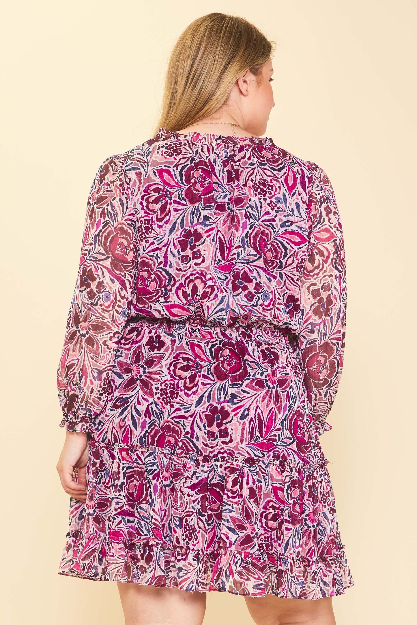 Long Sleeve Floral Print Dress (Plus Size)