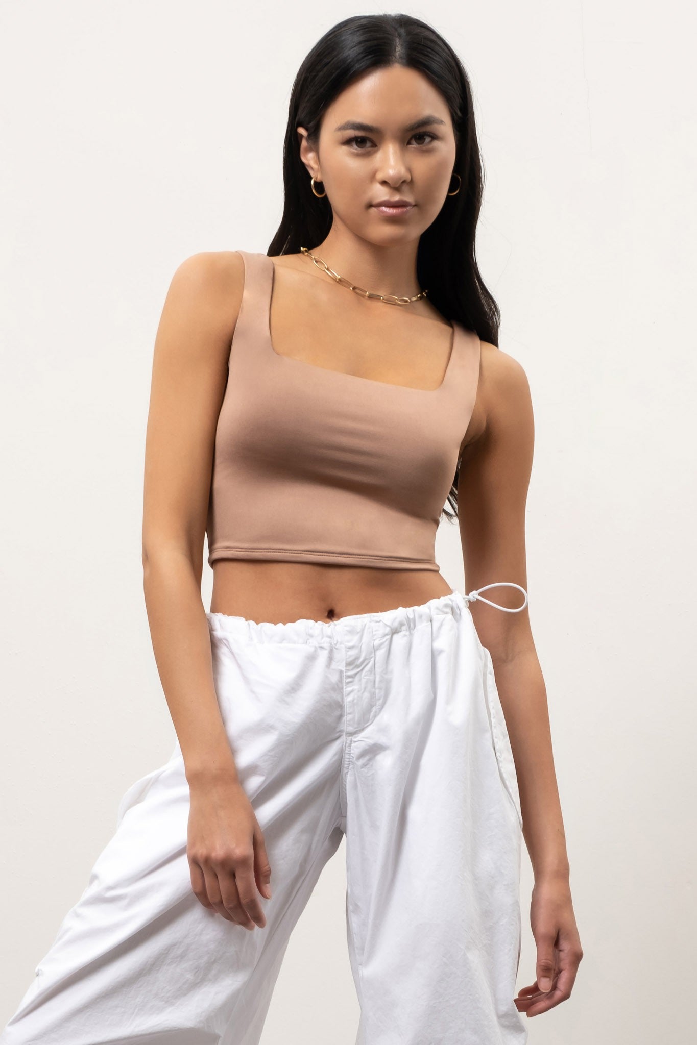 Cropped Square Neck Tank (Light Mocha)