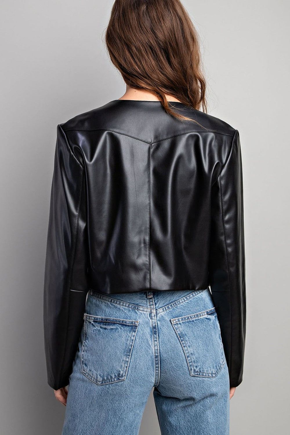 Fringe Trim Faux Leather Jacket