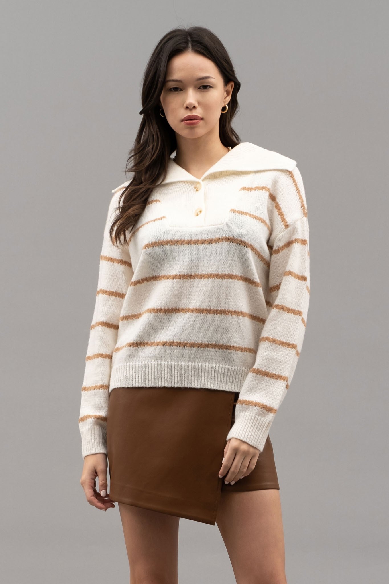 Striped Shawl Collar Knit Sweater – In Pursuit Mobile Boutique 