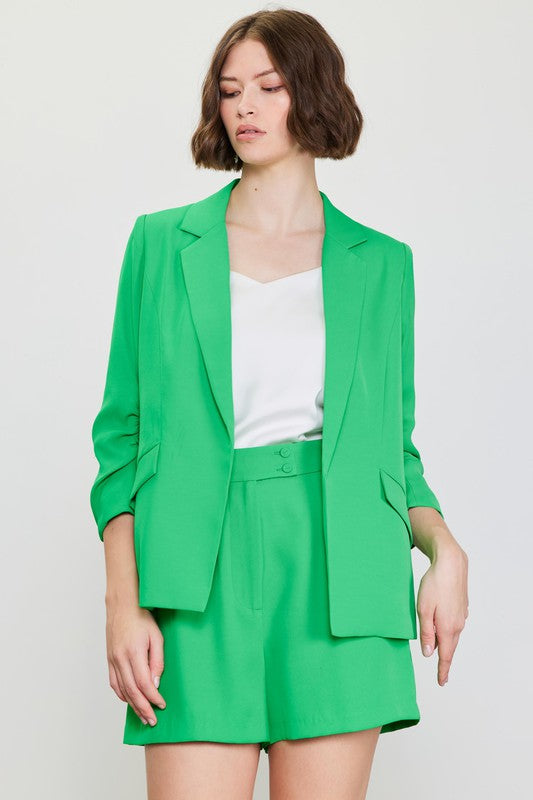 Shirred Sleeve Blazer (Fresh Green)