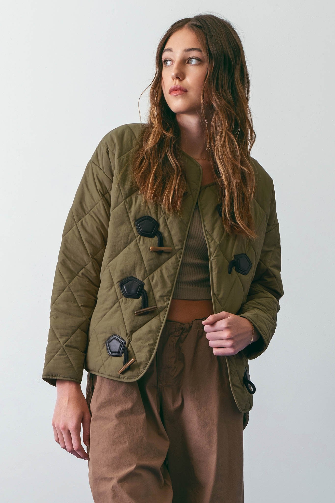 Diamond Quilted Toggle Button Jacket (Olive) – In Pursuit Mobile