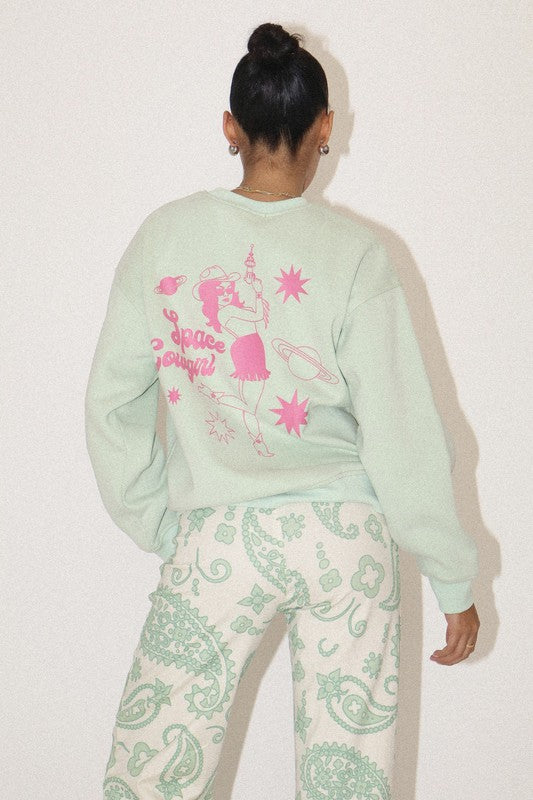 "Space Cowgirl" Cozy Sweatshirt (Mint)