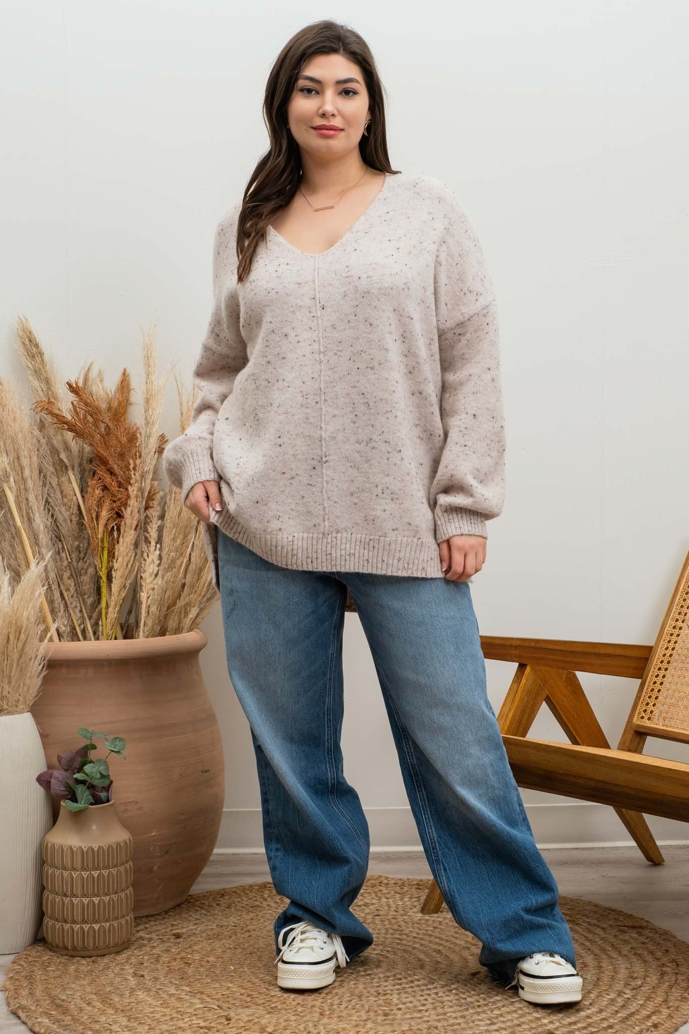 Plus size v neck on sale sweater