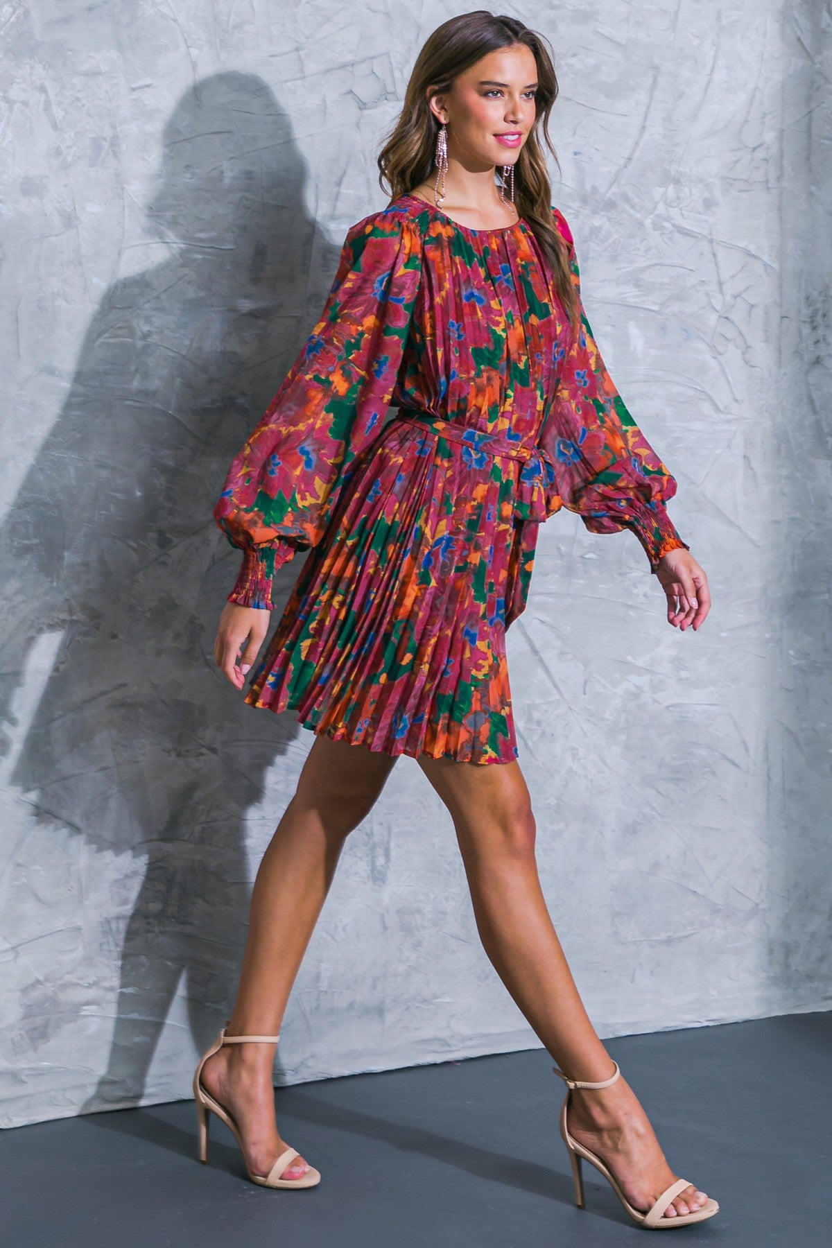 Fall Print Pleated Dress