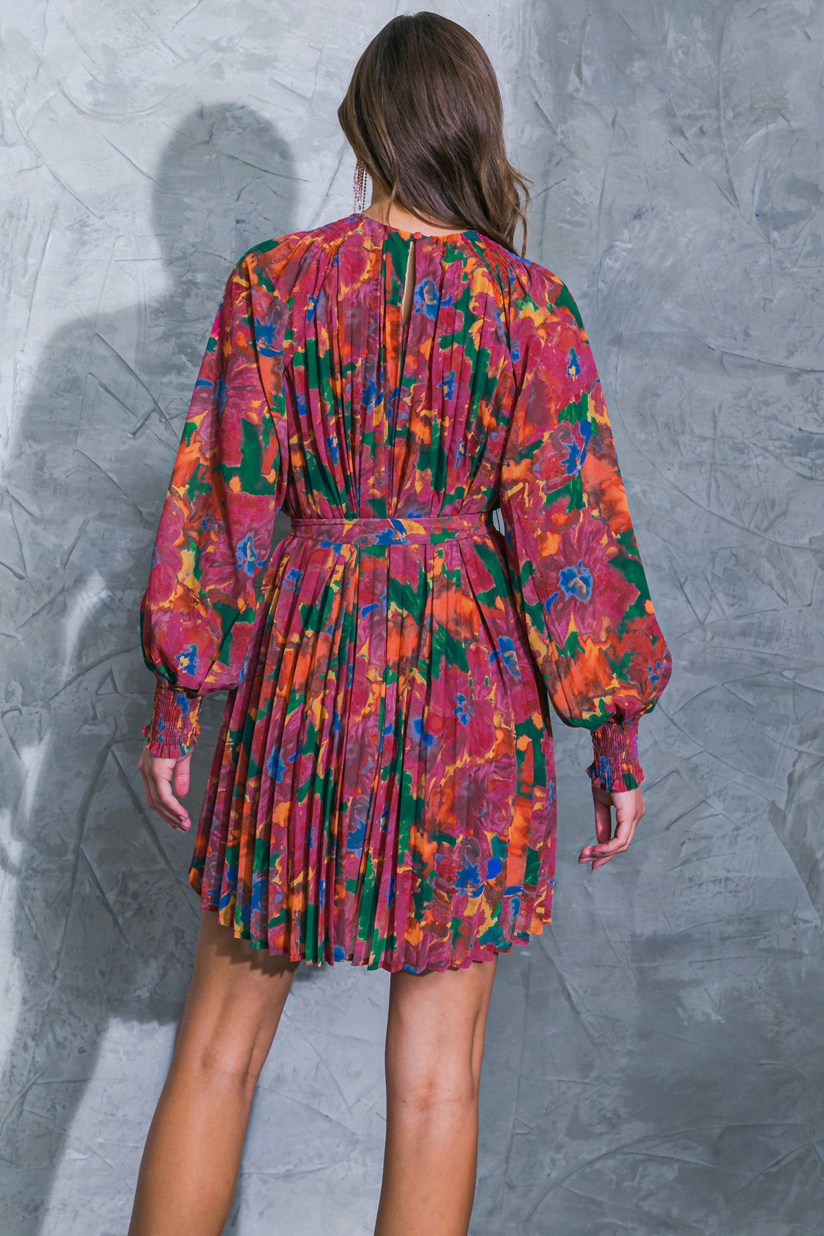 Fall Print Pleated Dress