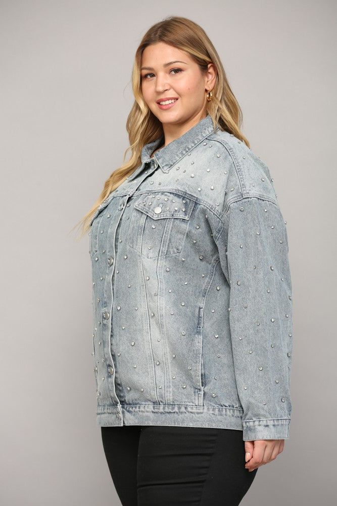 *ALICIA'S PICK* || Rhinestone Embellished Denim Jacket (Plus Size)