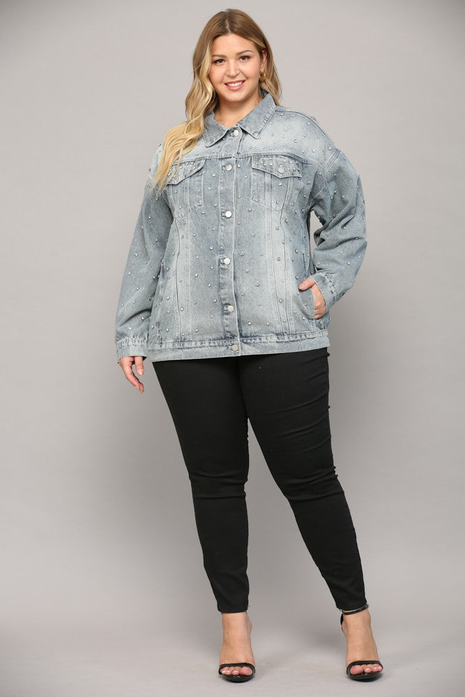 *ALICIA'S PICK* || Rhinestone Embellished Denim Jacket (Plus Size)