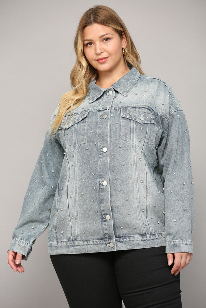 *ALICIA'S PICK* || Rhinestone Embellished Denim Jacket (Plus Size)