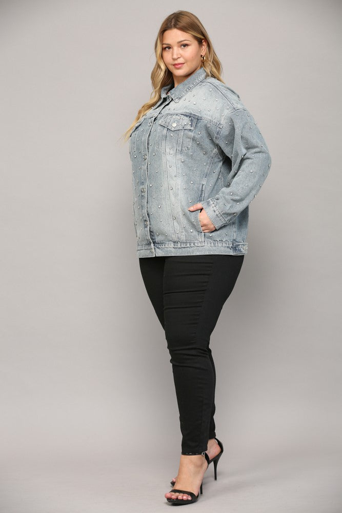 *ALICIA'S PICK* || Rhinestone Embellished Denim Jacket (Plus Size)