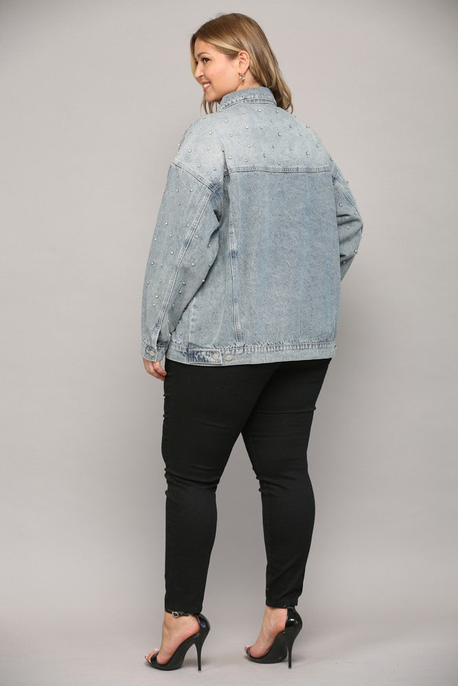 *ALICIA'S PICK* || Rhinestone Embellished Denim Jacket (Plus Size)