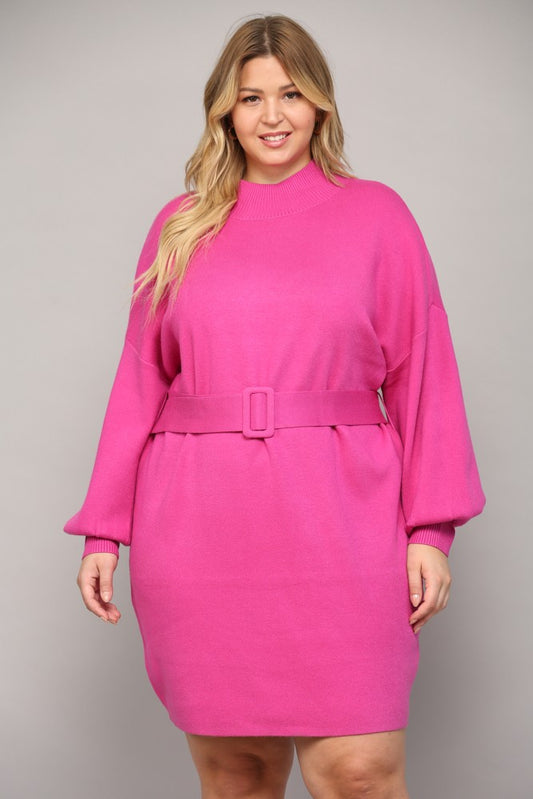 Belted Sweater Dress (Plus Size)