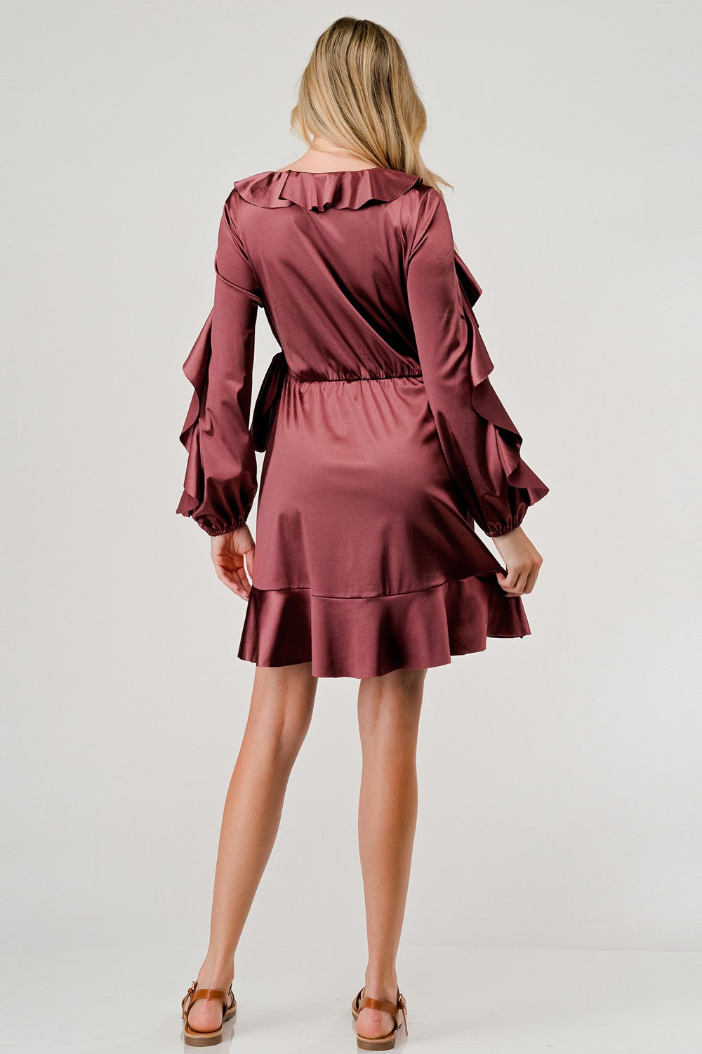 Ruffle Trim Satin Dress