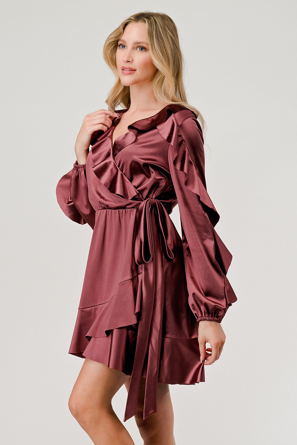 Ruffle Trim Satin Dress