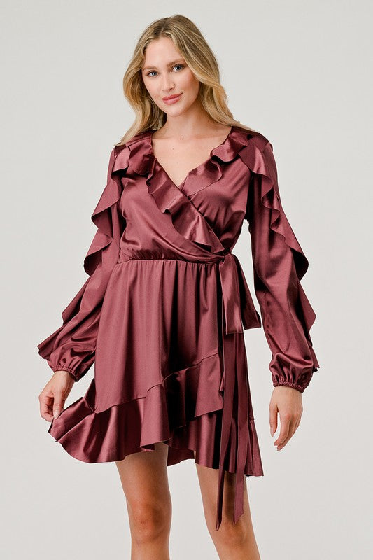 Ruffle Trim Satin Dress