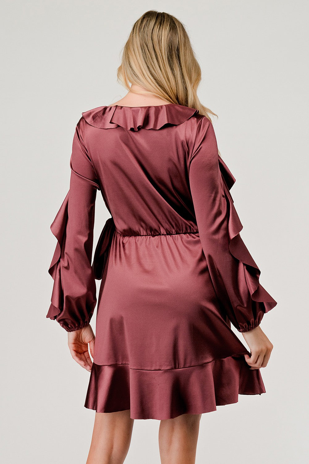 Ruffle Trim Satin Dress