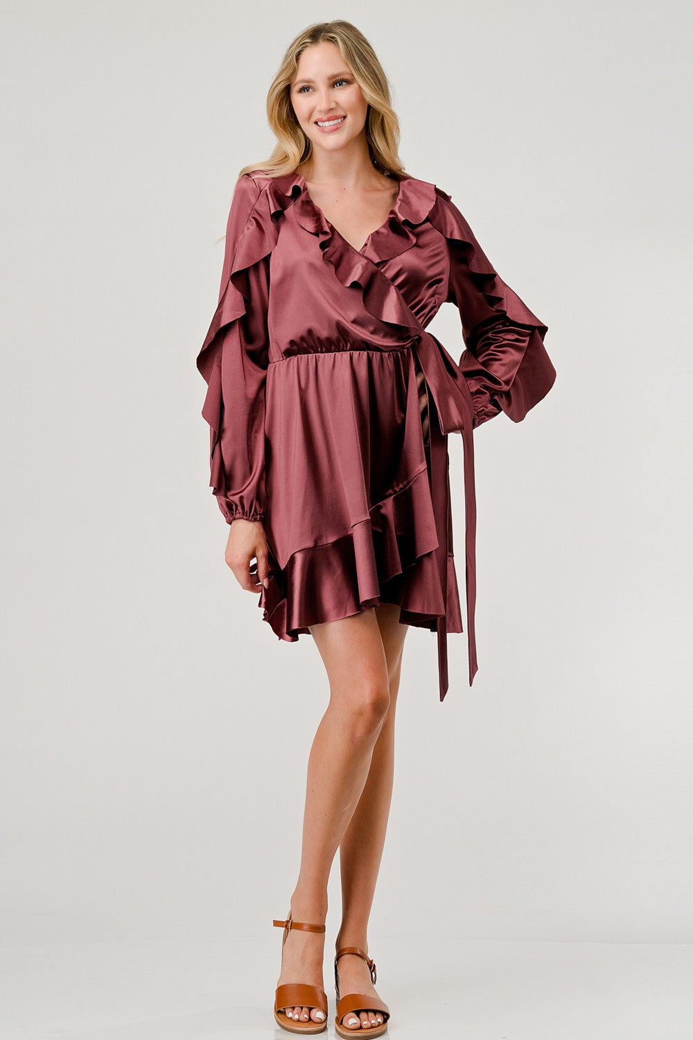 Ruffle Trim Satin Dress