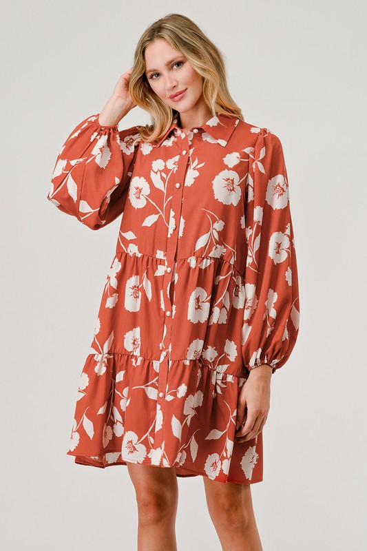 Pearl Button Floral Shirt Dress