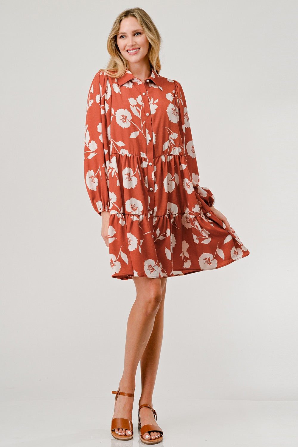 Pearl Button Floral Shirt Dress