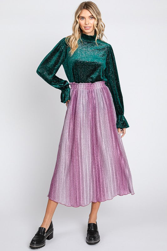 Long pleated glitter skirt best sale