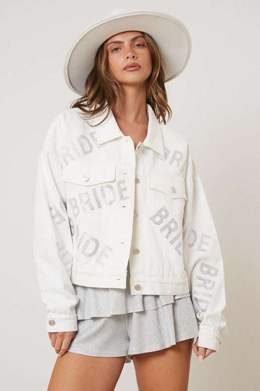 Silver Sequin "Bride" White Denim Jacket