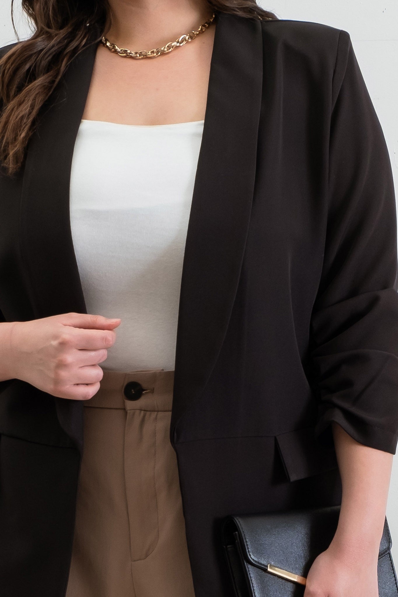 Ruched Sleeve Blazer Plus Size Black XL