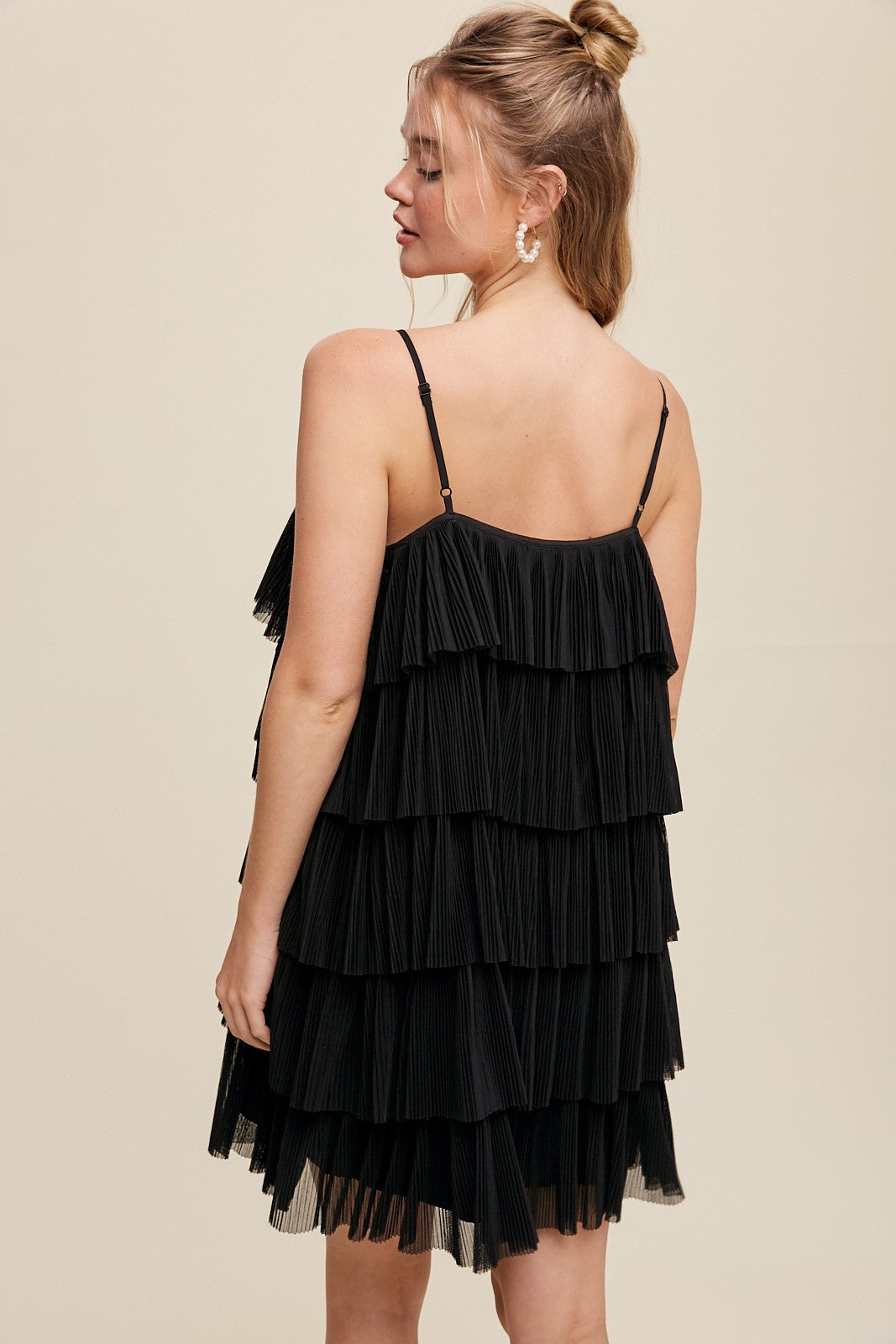 Ruffle Tulle Layered Mini Dress (Black)