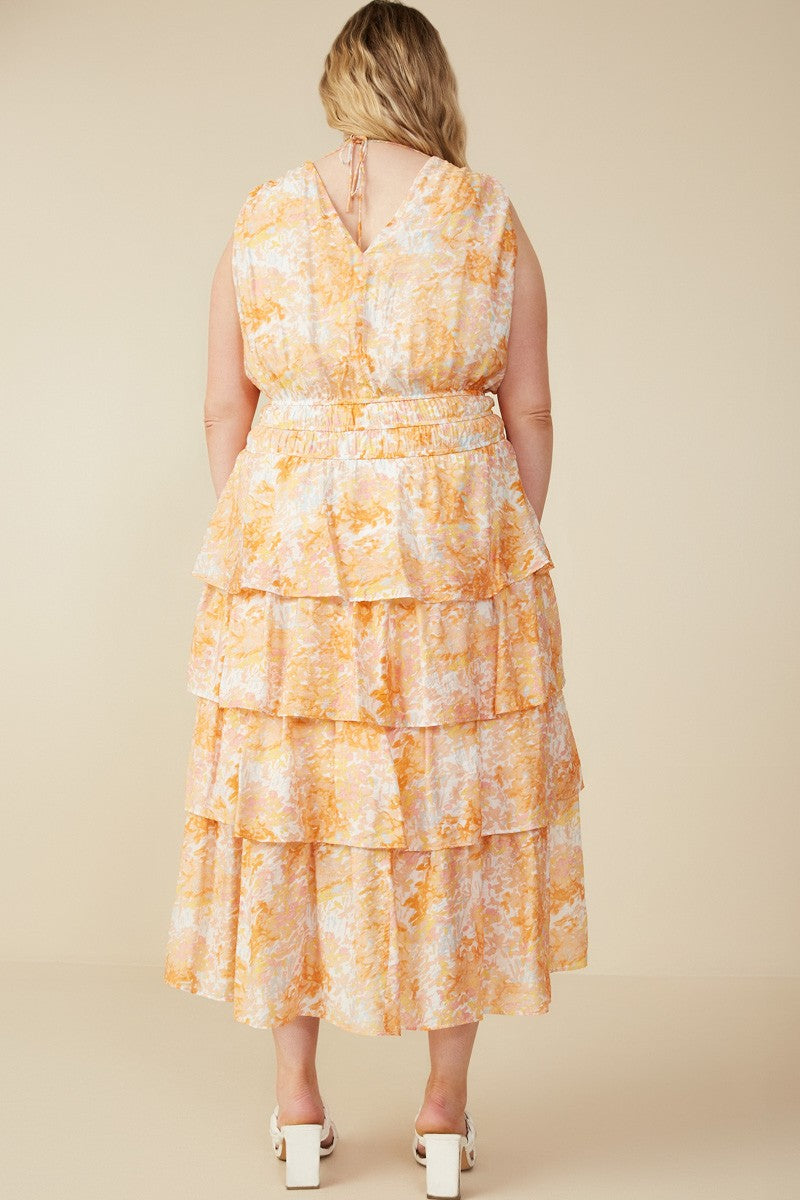 Orange Floral Sleeveless Maxi Dress (Plus Size)