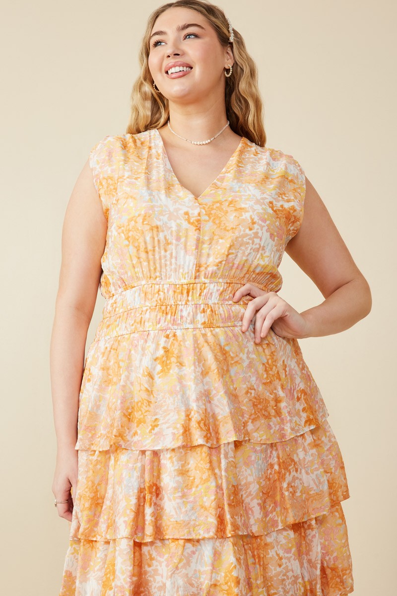 Orange Floral Sleeveless Maxi Dress (Plus Size)