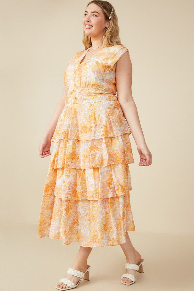 Orange Floral Sleeveless Maxi Dress (Plus Size)