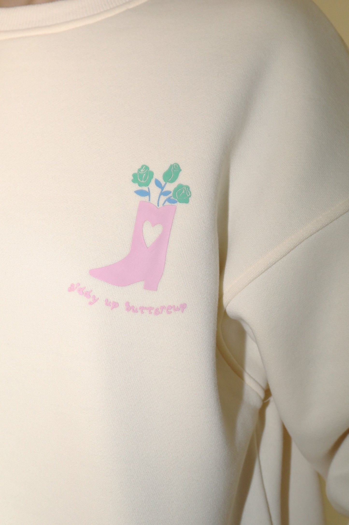 "Giddy Up Buttercup" Cozy Sweatshirt (Cream)