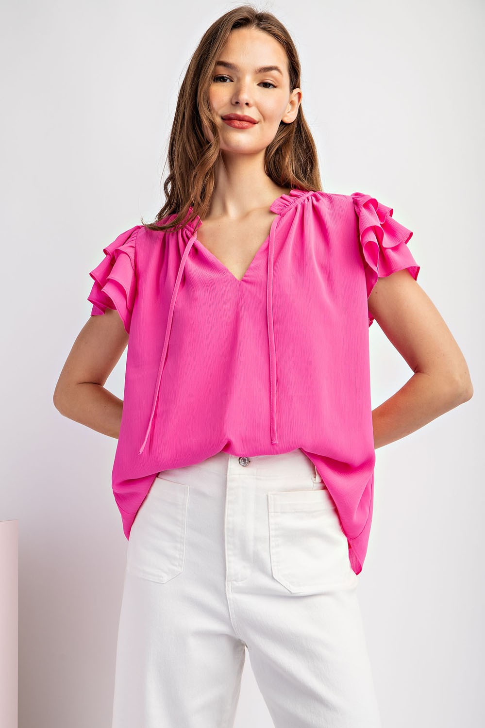 Ruffle Sleeve Top (Pink)