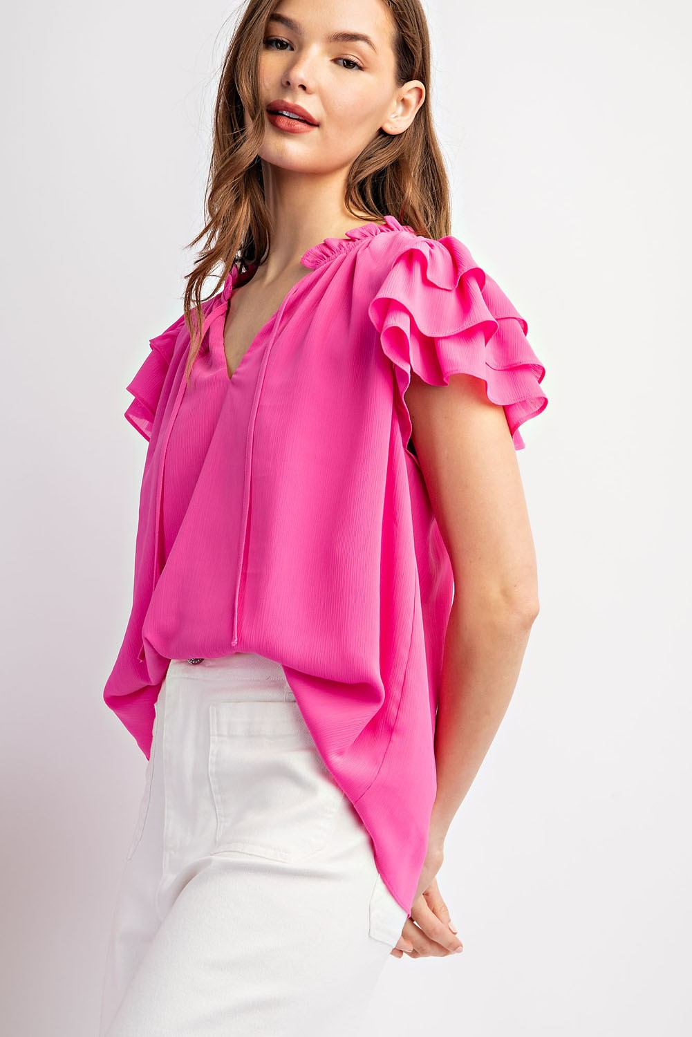 Ruffle Sleeve Top (Pink)