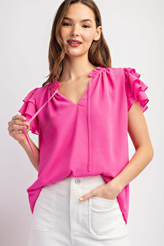 Ruffle Sleeve Top (Pink)